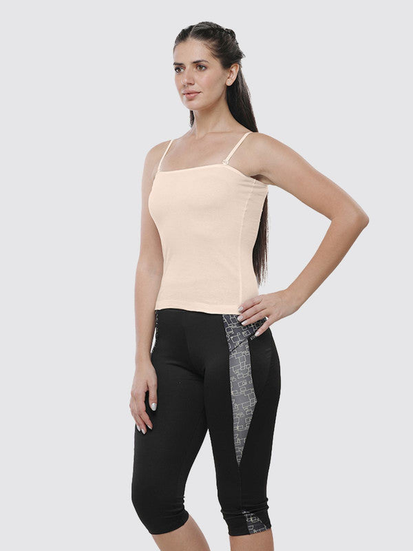 Women Cotton Blended Multicolor Solid Casual Camisole (Pack of 2)- Kitty-Black/Skin