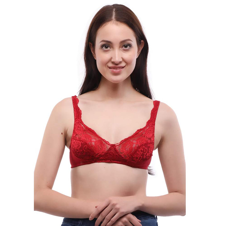 Lovable Multicolor Non Padded Non Wired Full Coverage Bra - (Pack of 2) L0596- Maroon/White