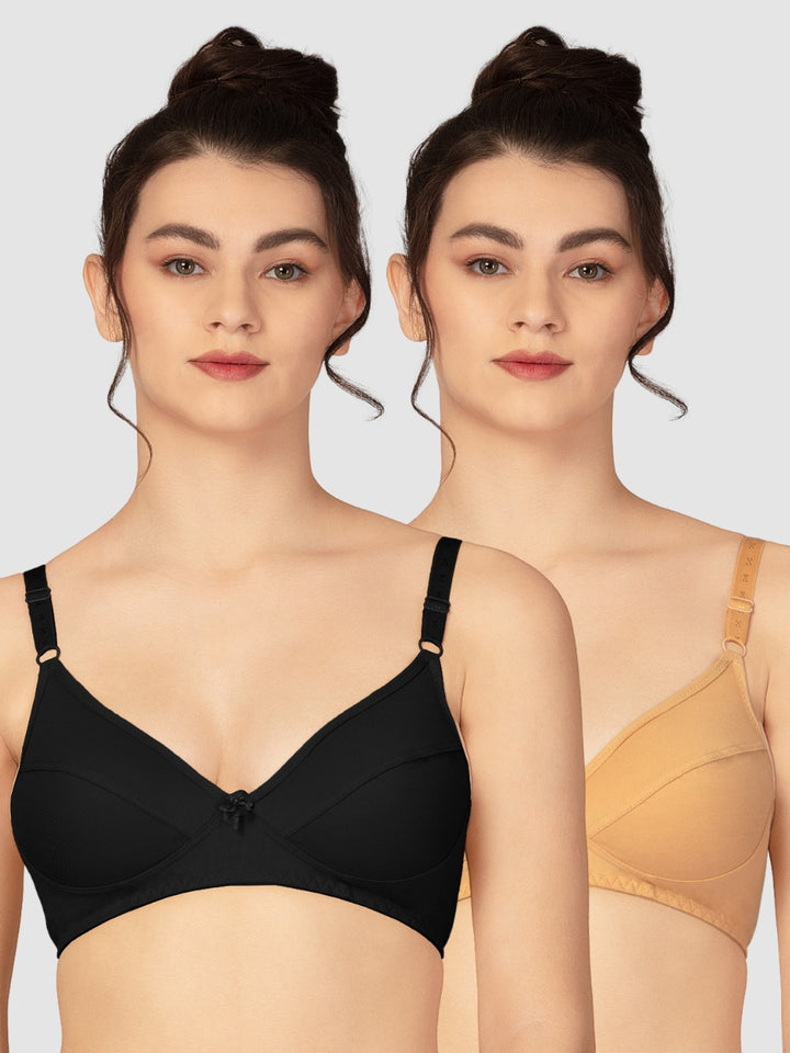 Lovable Black and Skin Non Padded Wirefree Full Coverage Bra Pack of 2 - L-1797-BLACK/SKIN