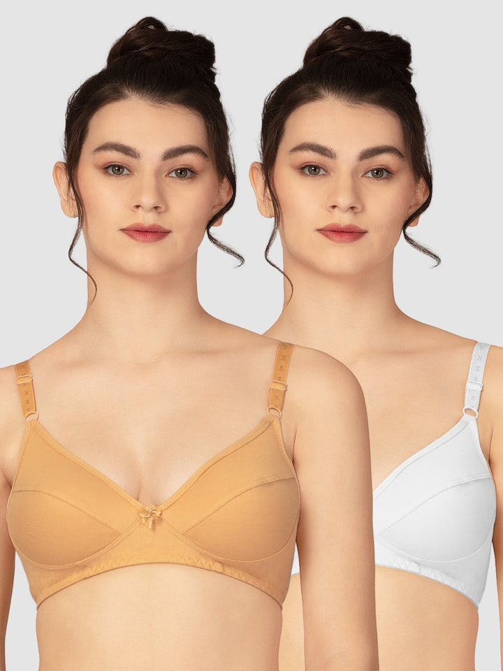 Lovable Skin and White Non Padded Wirefree Full Coverage Bra Pack of 2 - L-1797-SKIN/WHITE