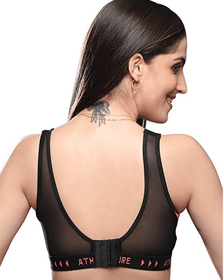 Lovable Black-Coral Pink Padded Non Wired Full Coverage Sports Bra L3516-BLACK-CORAL PINK
