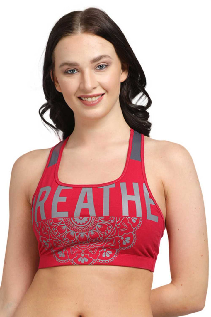 Lovable Fushcia Padded Non Wired Full Coverage Sports Bra MANTRA PRINT-Fuchsia