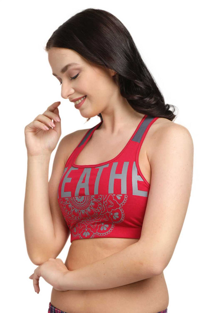Lovable Fushcia Padded Non Wired Full Coverage Sports Bra MANTRA PRINT-Fuchsia