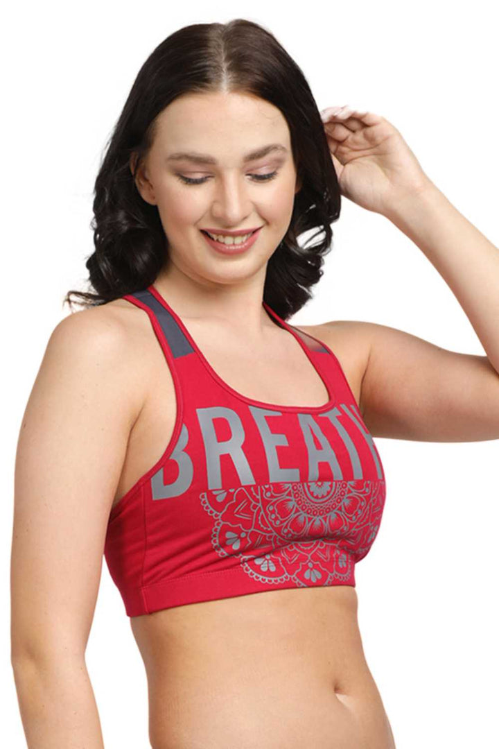 Lovable Fushcia Padded Non Wired Full Coverage Sports Bra MANTRA PRINT-Fuchsia