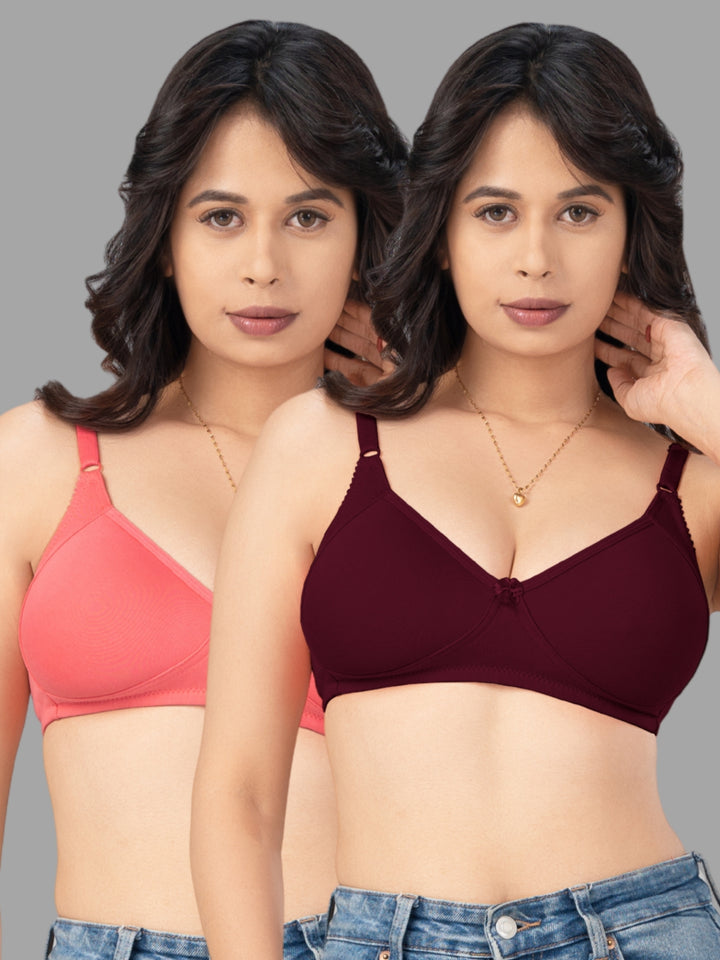Lovable Multicolor Non Padded Non Wired Full Coverage Bra - (Pack of 2) Contours- D.Maroon/ink Blue