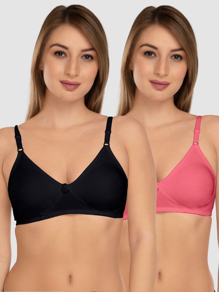 Daisy Dee Black and Carrot Non Padded Wirefree Full Coverage Bra Pack of 2 - NLBLA-2PK-BLACK/CARROT