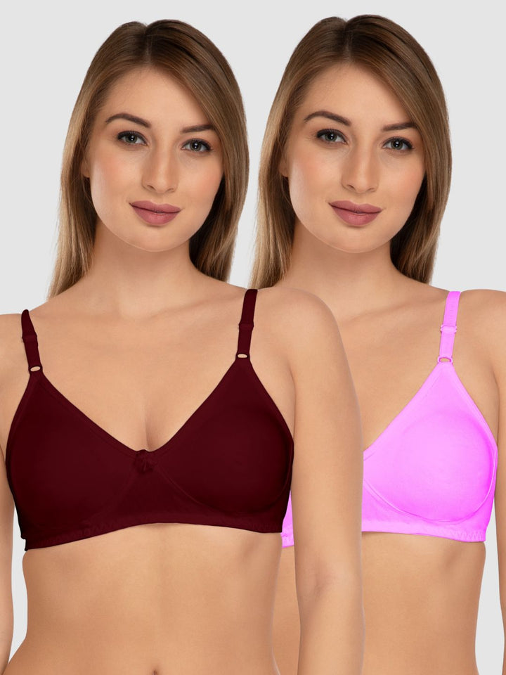 Daisy Dee D.Maroon and Fussia Pink Non Padded Wirefree Full Coverage Bra Pack of 2 - NLBLA-2PK-D.MAROON/FUSSIA PINK
