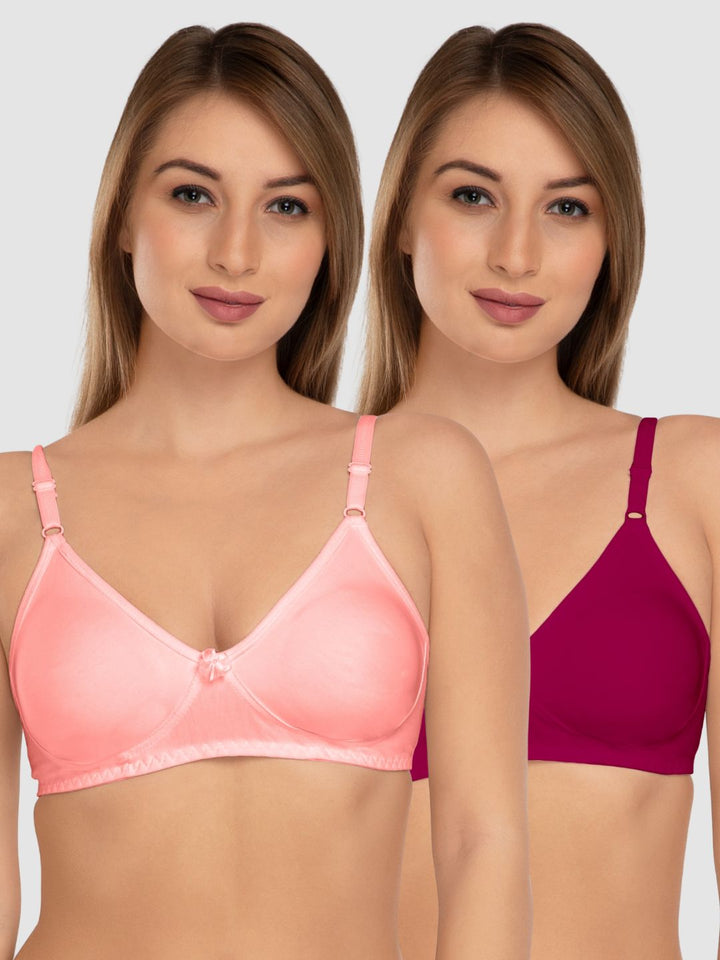 Daisy Dee Peach and R.Pink Non Padded Wirefree Full Coverage Bra Pack of 2 - NLBLA-2PK-PEACH/R.PINK