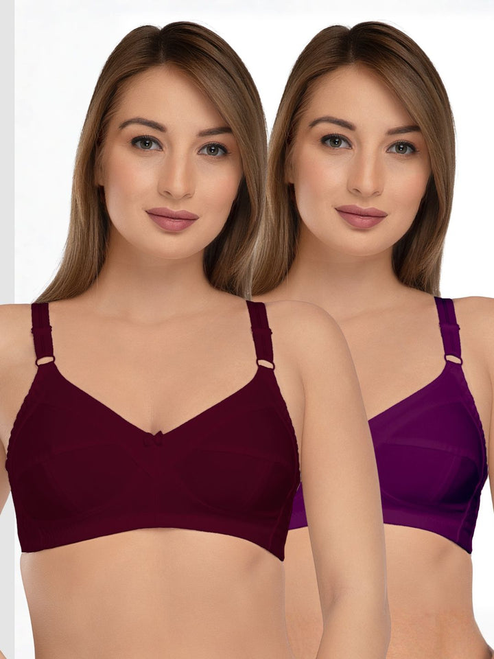 Daisy Dee D. MAROON and Wine Non Padded Non Wired Full Coverage Bra Pack of 2 - NSHPU-2PK-D. MAROON/WINE