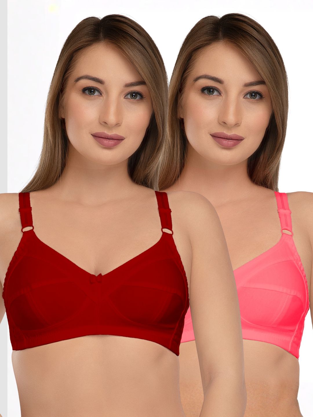 Daisy Dee Carrot and Red Non Padded Non Wired Full Coverage Bra Pack of 2 - NSHPU-2PK-CARROT/RED