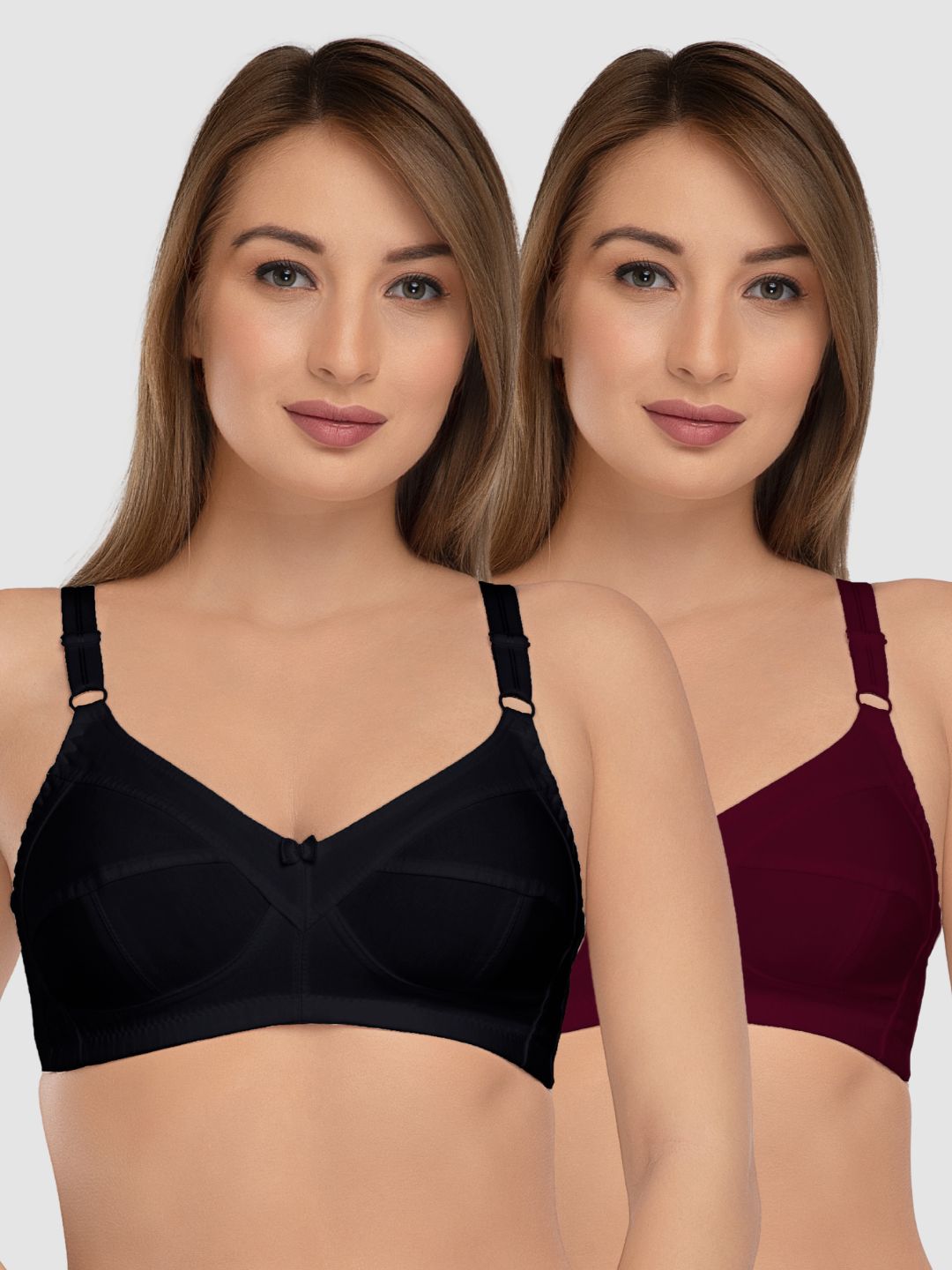 Daisy Dee Black and D. Maroon Non Padded Non Wired Full Coverage Bra Pack of 2 - NSHPU-2PK-BLACK/D. MAROON