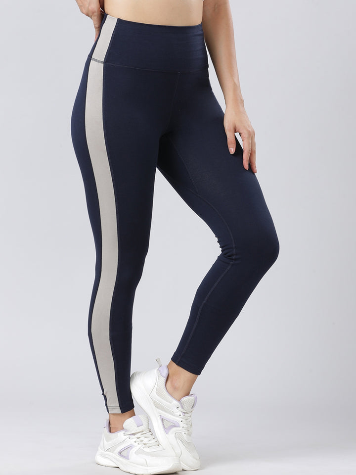 Women Navy-Vintage Beige Solid Skin Fit Tights and Track Pant- Camino - NY-VB
