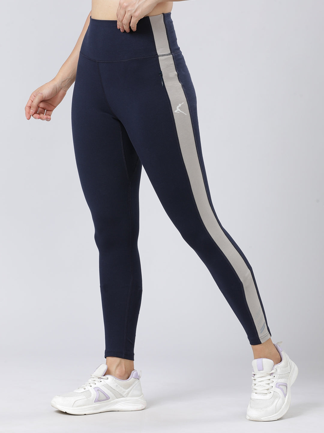 Women Navy-Vintage Beige Solid Skin Fit Tights and Track Pant- Camino - NY-VB