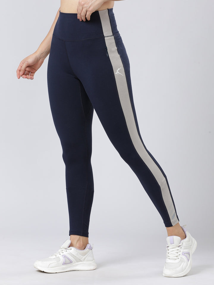 Women Navy-Vintage Beige Solid Skin Fit Tights and Track Pant- Camino - NY-VB