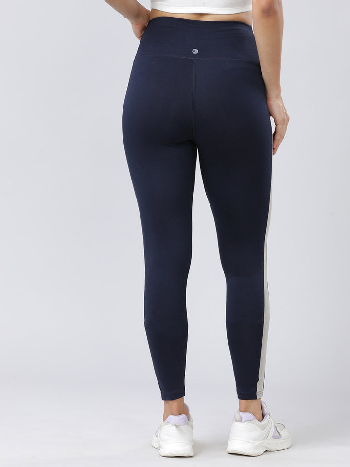 Women Navy-Vintage Beige Solid Skin Fit Tights and Track Pant- Camino - NY-VB