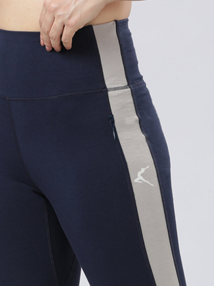 Women Navy-Vintage Beige Solid Skin Fit Tights and Track Pant- Camino - NY-VB