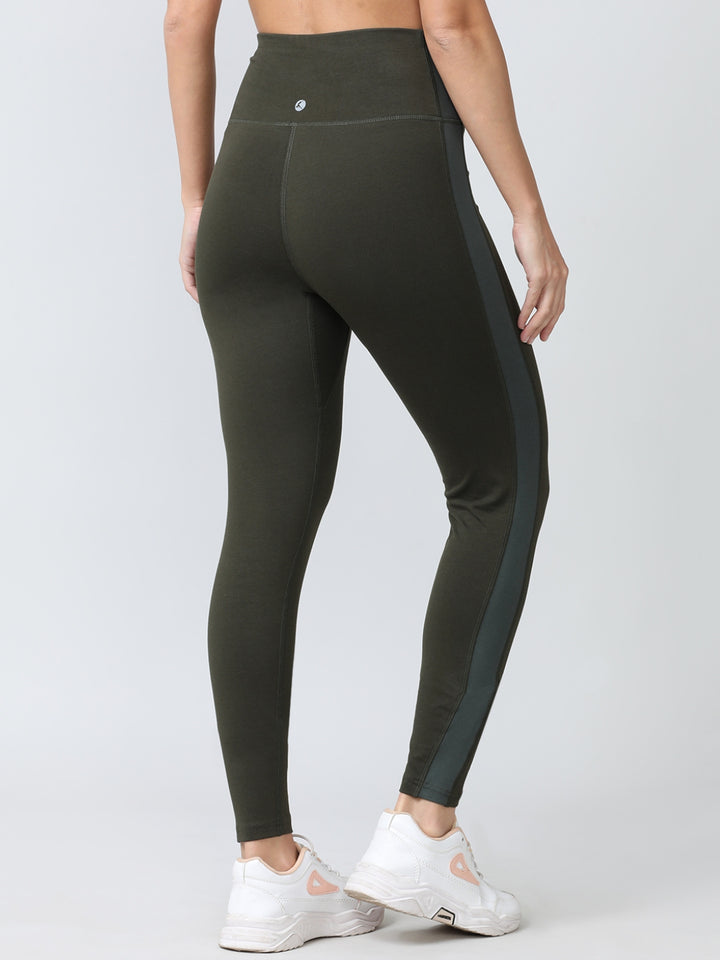 Women Olive-Dark Forest Solid Skin Fit Tights and Track Pant- Camino - OL-DF