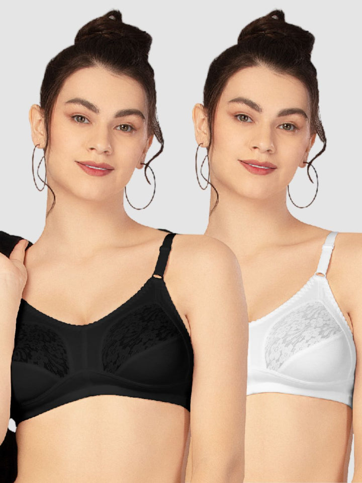 Lovable Black and White Non Padded Wirefree Seamed Full Coverage Bra Pack of 2 - PD-6011-Black/White
