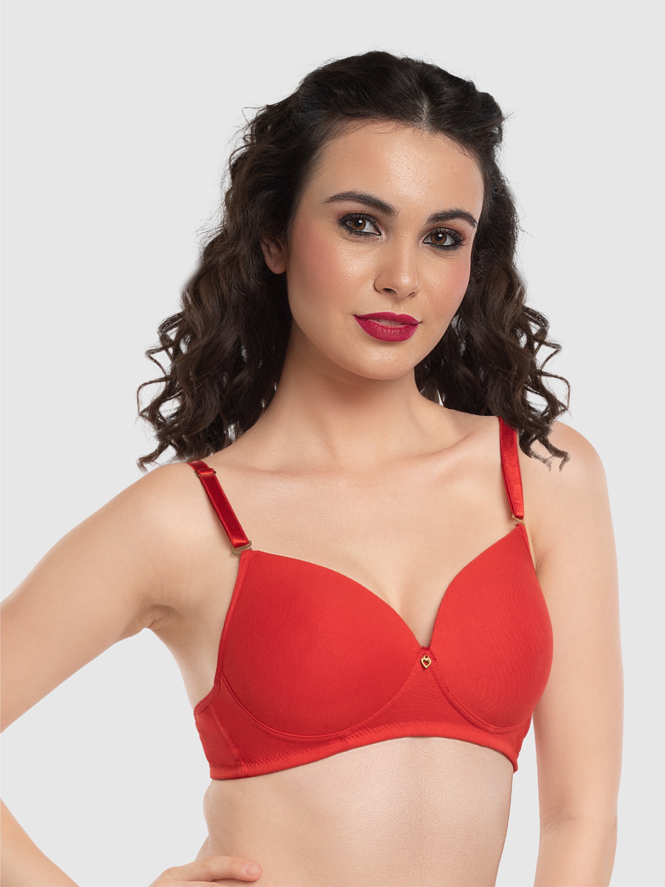 Lovable Brilliant-Red Padded Non Wired 3/4th Coverage Bra LE-227-Brilliant-Red