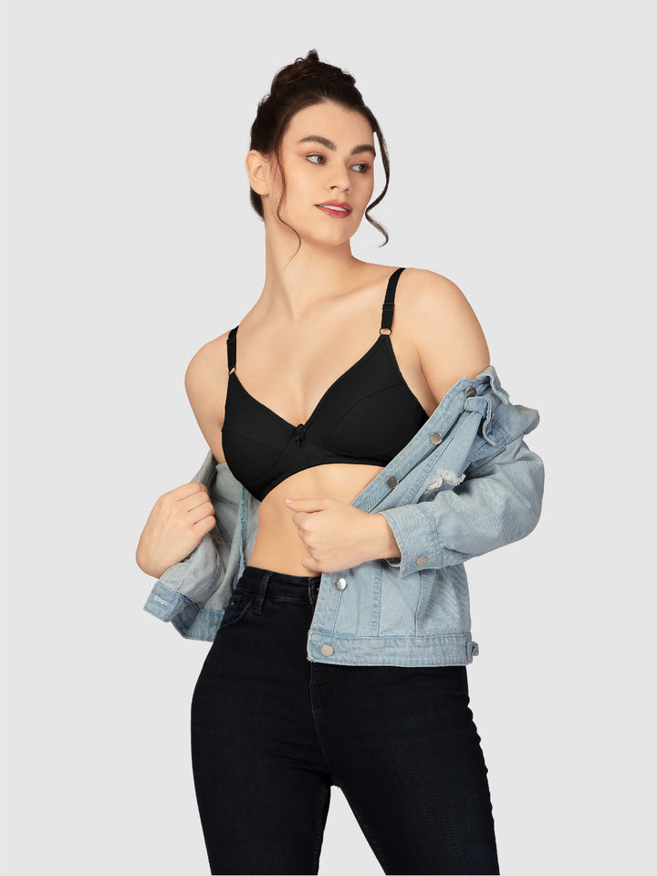 Lovable Black and Skin Non Padded Wirefree Full Coverage Bra Pack of 2 - L-1797-BLACK/SKIN