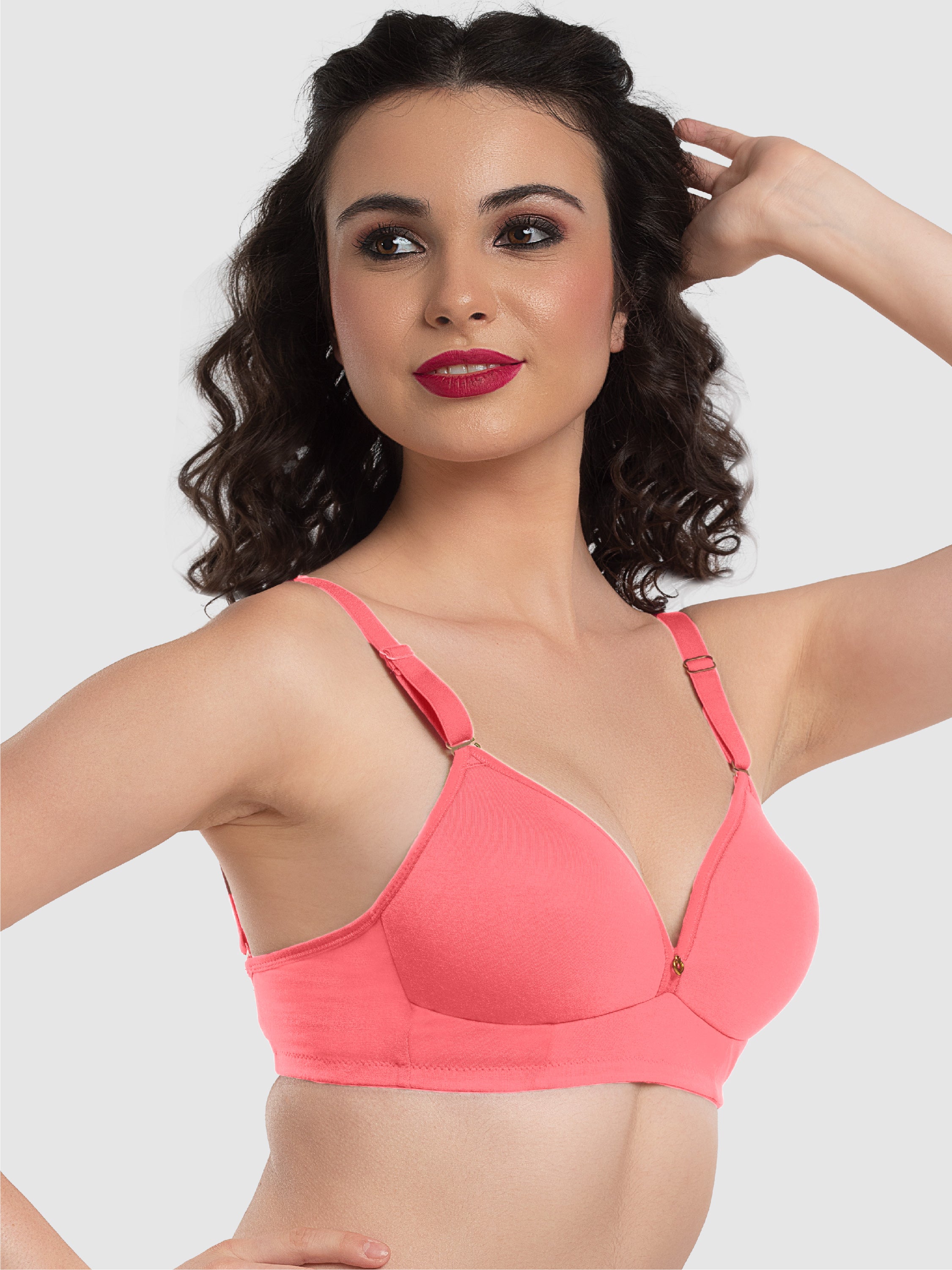 Lovable Salmon Pink Padded Non Wired Full Coverage Bra LE-236-Salmon Pink