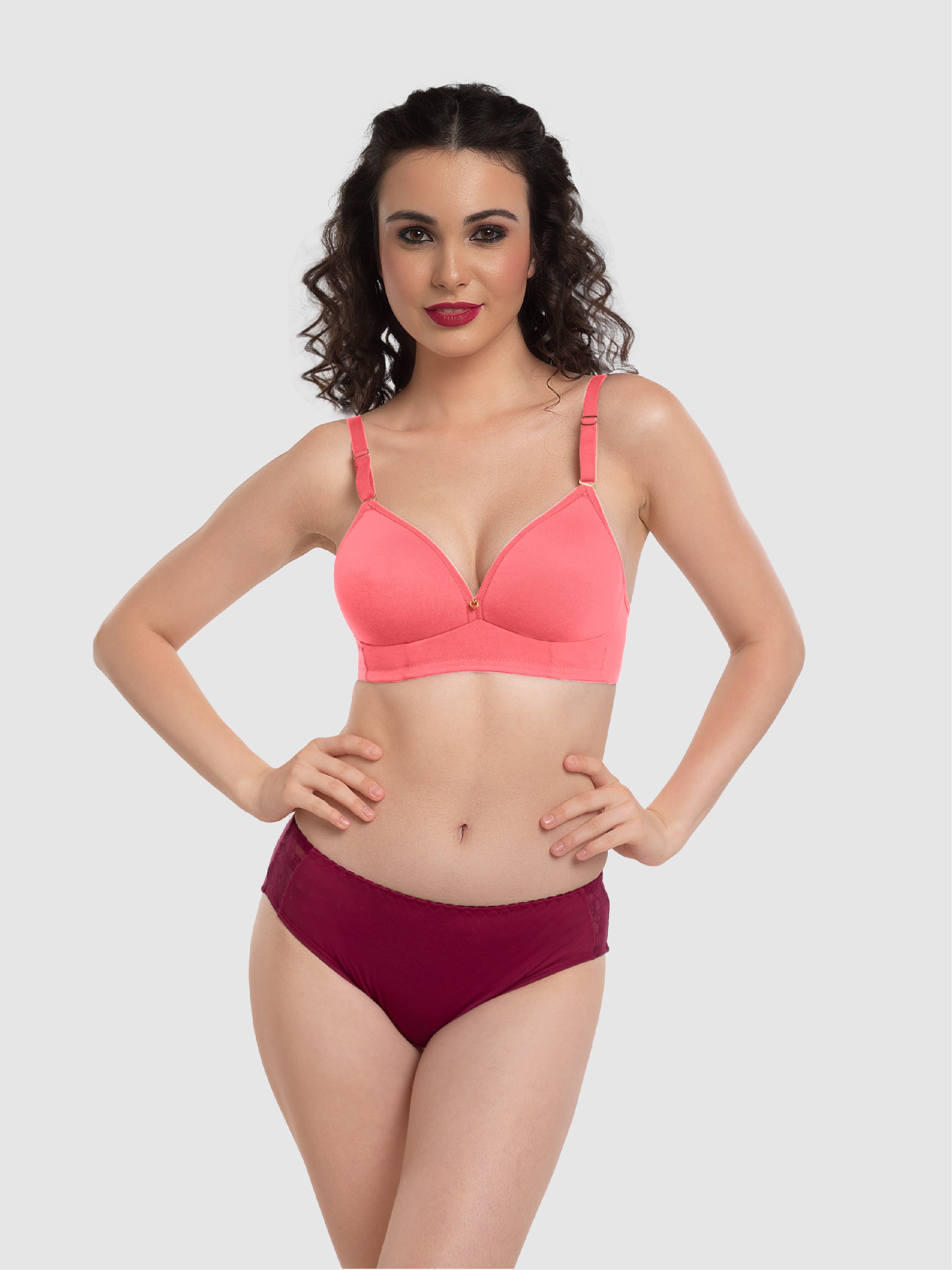 Lovable Salmon Pink Padded Non Wired Full Coverage Bra LE-236-Salmon Pink