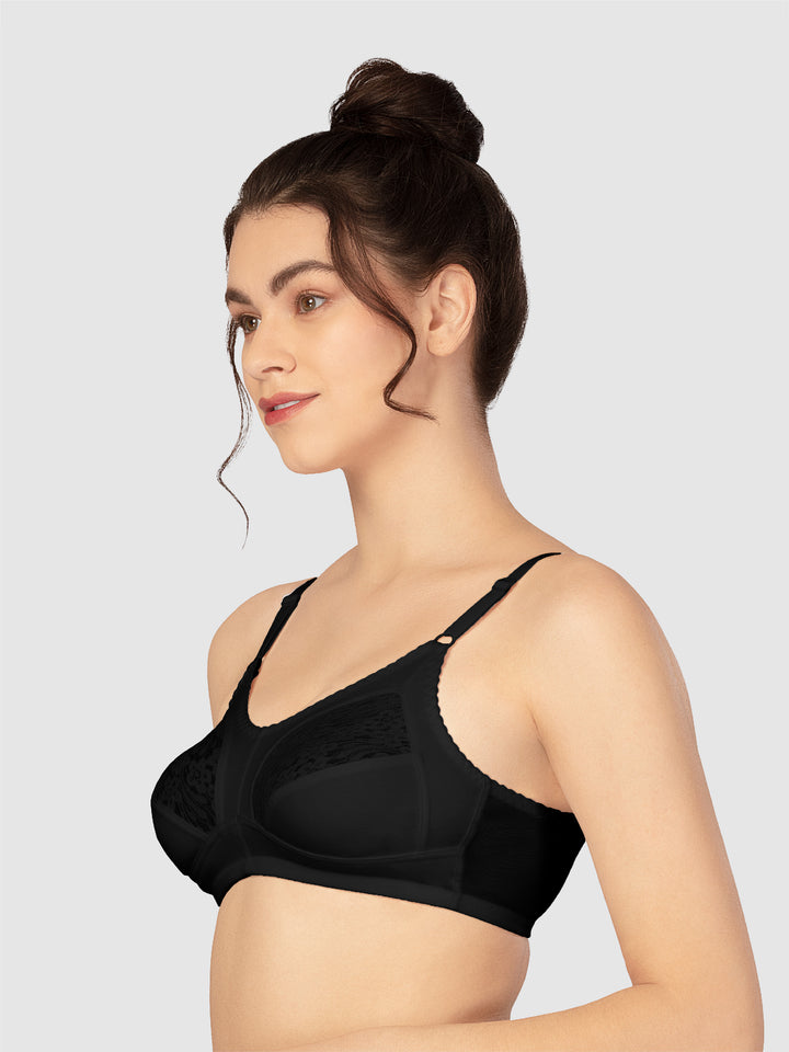 Lovable Black and White Non Padded Wirefree Seamed Full Coverage Bra Pack of 2 - PD-6011-Black/White