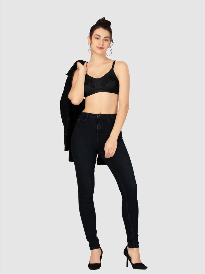 Lovable Black and White Non Padded Wirefree Seamed Full Coverage Bra Pack of 2 - PD-6011-Black/White