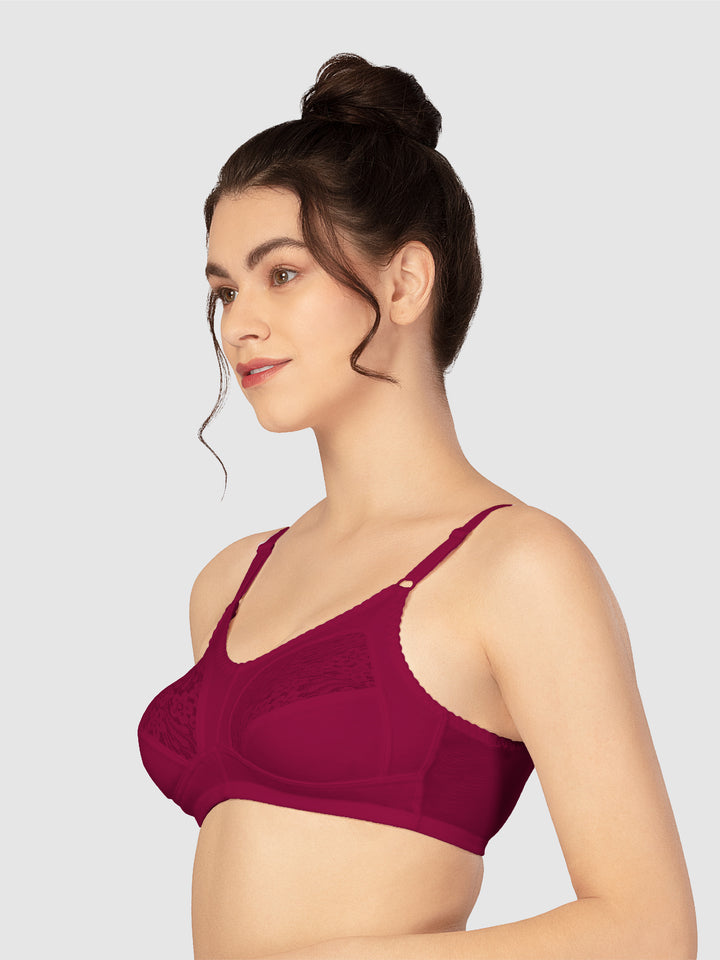 Lovable Wine and Black Non Padded Wirefree Seamed Full Coverage Bra Pack of 2 - PD-6011-Wine/Black