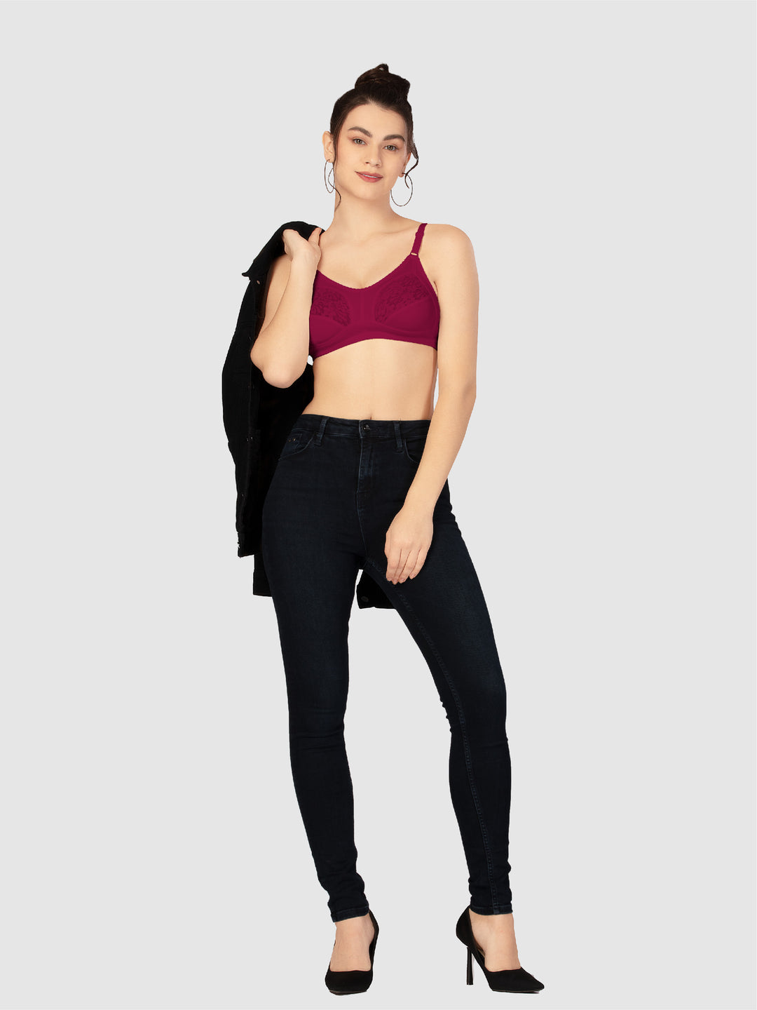 Lovable Wine and Black Non Padded Wirefree Seamed Full Coverage Bra Pack of 2 - PD-6011-Wine/Black