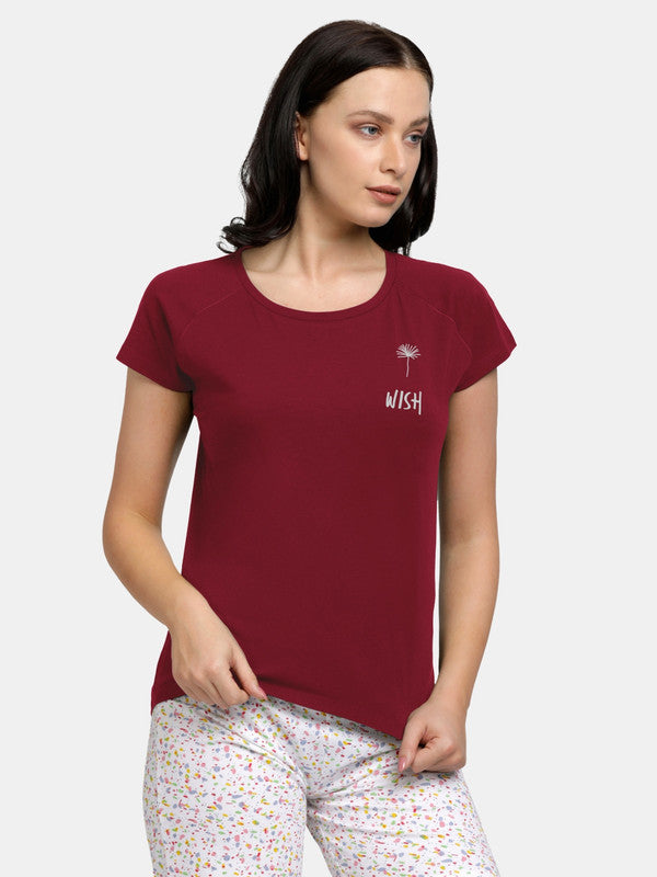 Women Maroon Solid Tops & T-shirts-Space Tee-MR