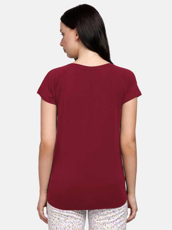 Women Maroon Solid Tops & T-shirts-Space Tee-MR