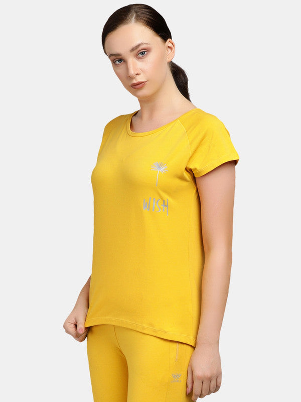 Women Mustard Solid Tops & T-shirts-Space Tee-MS