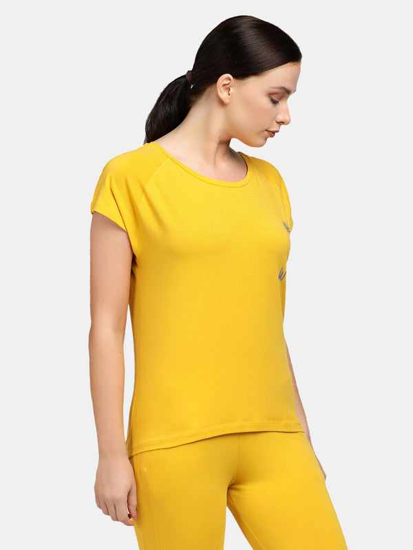 Women Mustard Solid Tops & T-shirts-Space Tee-MS