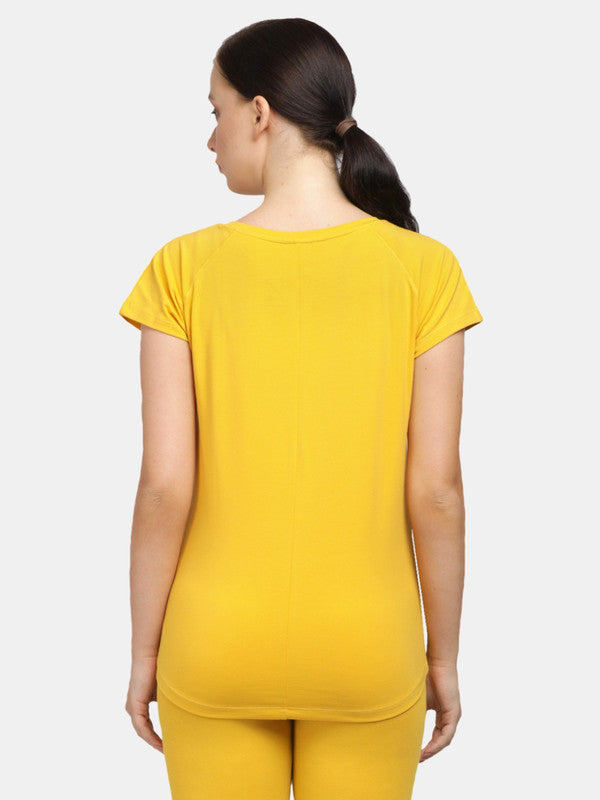 Women Mustard Solid Tops & T-shirts-Space Tee-MS