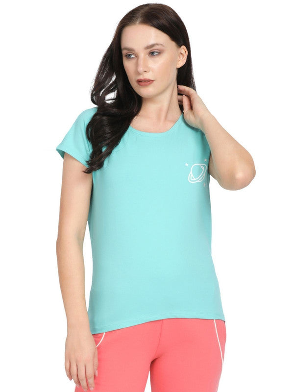 Women Neo Mint Solid Sports T-Shirt - SPACE TEE-NM