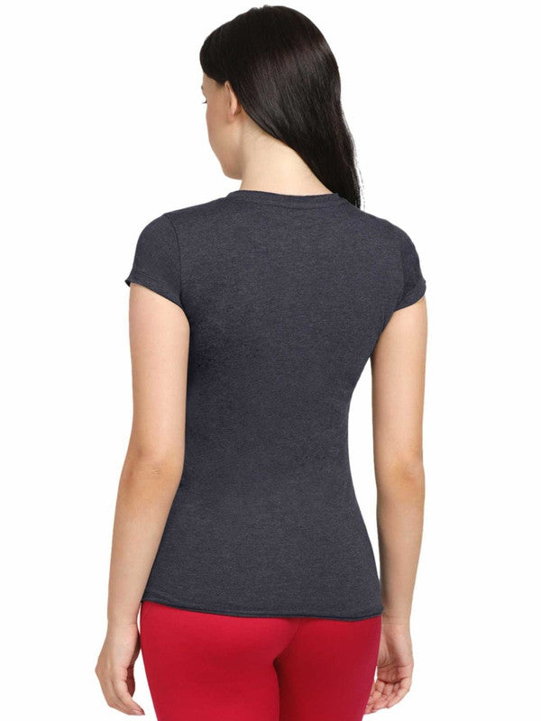 Women Blue Melange Regular Fit Printed T-Shirt - STAR MAX TEE-BL-ML