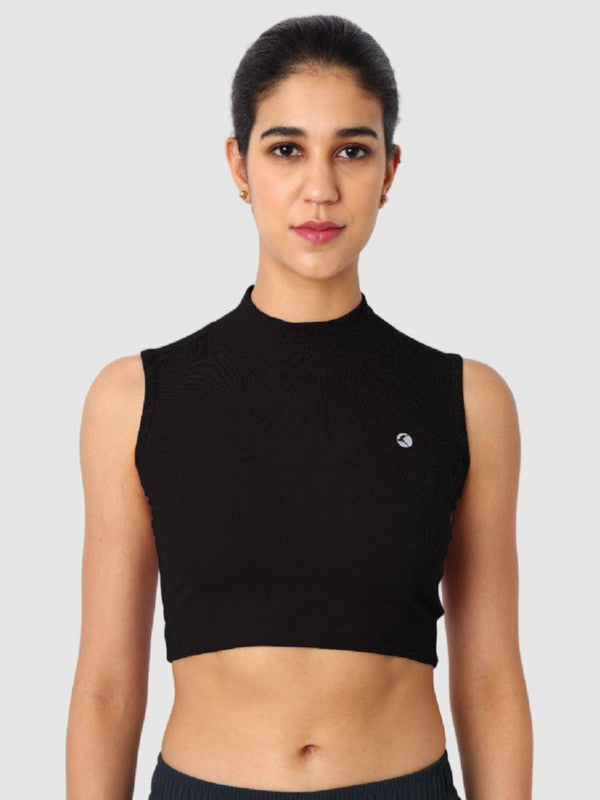 Women Black Solid High neck Tops & T-Shirts - Stunner Tank-05 - BK