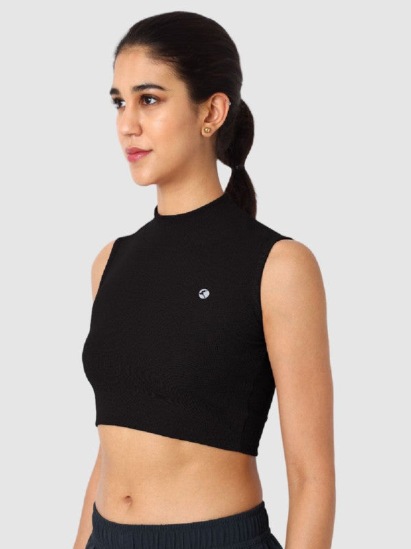 Women Black Solid High neck Tops & T-Shirts - Stunner Tank-05 - BK
