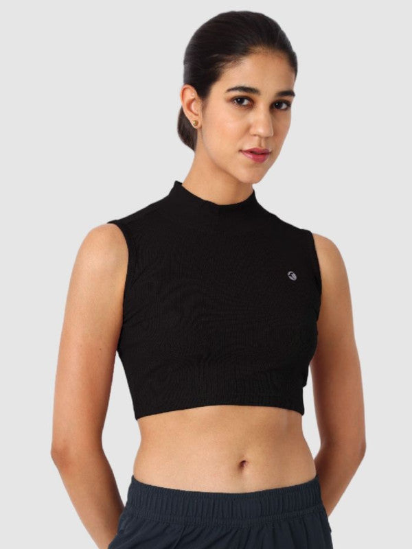 Women Black Solid High neck Tops & T-Shirts - Stunner Tank-05 - BK