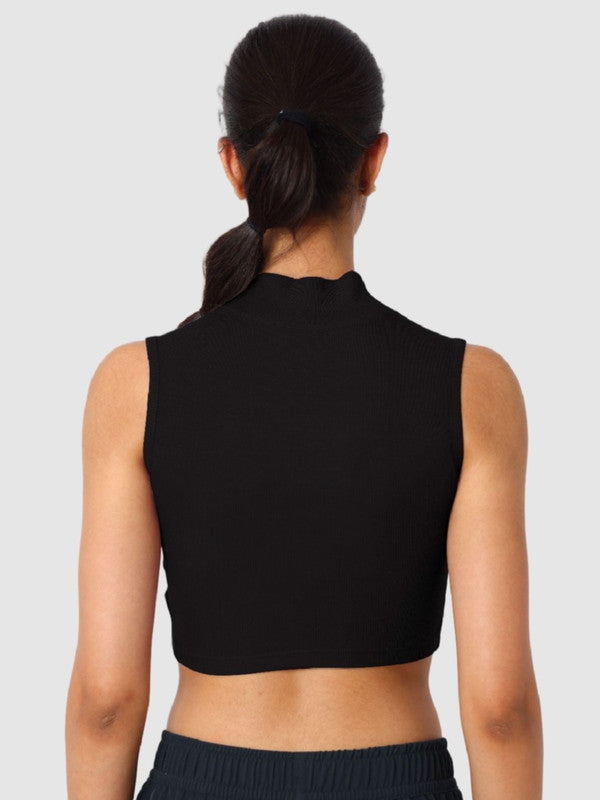 Women Black Solid High neck Tops & T-Shirts - Stunner Tank-05 - BK