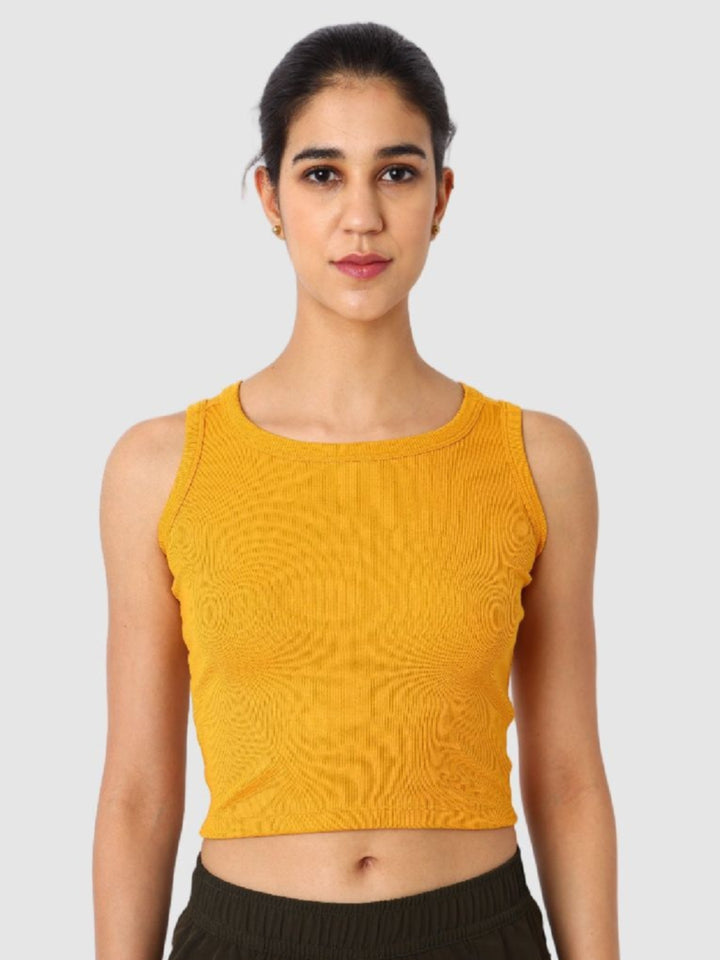 Women Mustard Solid Crop Tops & T-Shirts - Stunner Tank-08 - MS