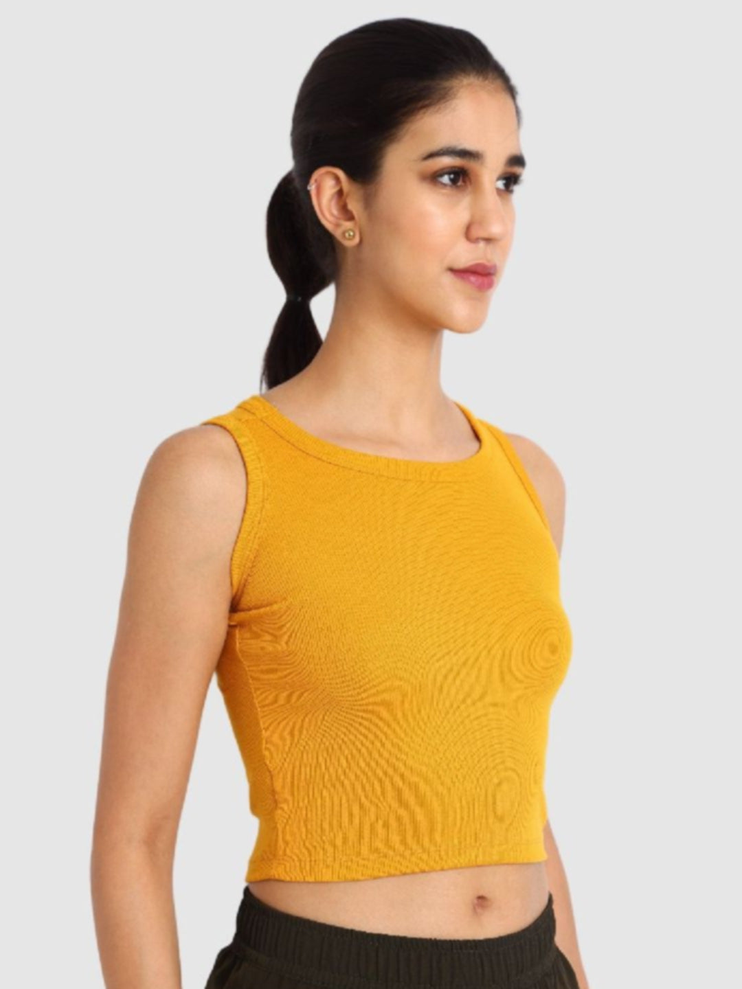 Women Mustard Solid Crop Tops & T-Shirts - Stunner Tank-08 - MS