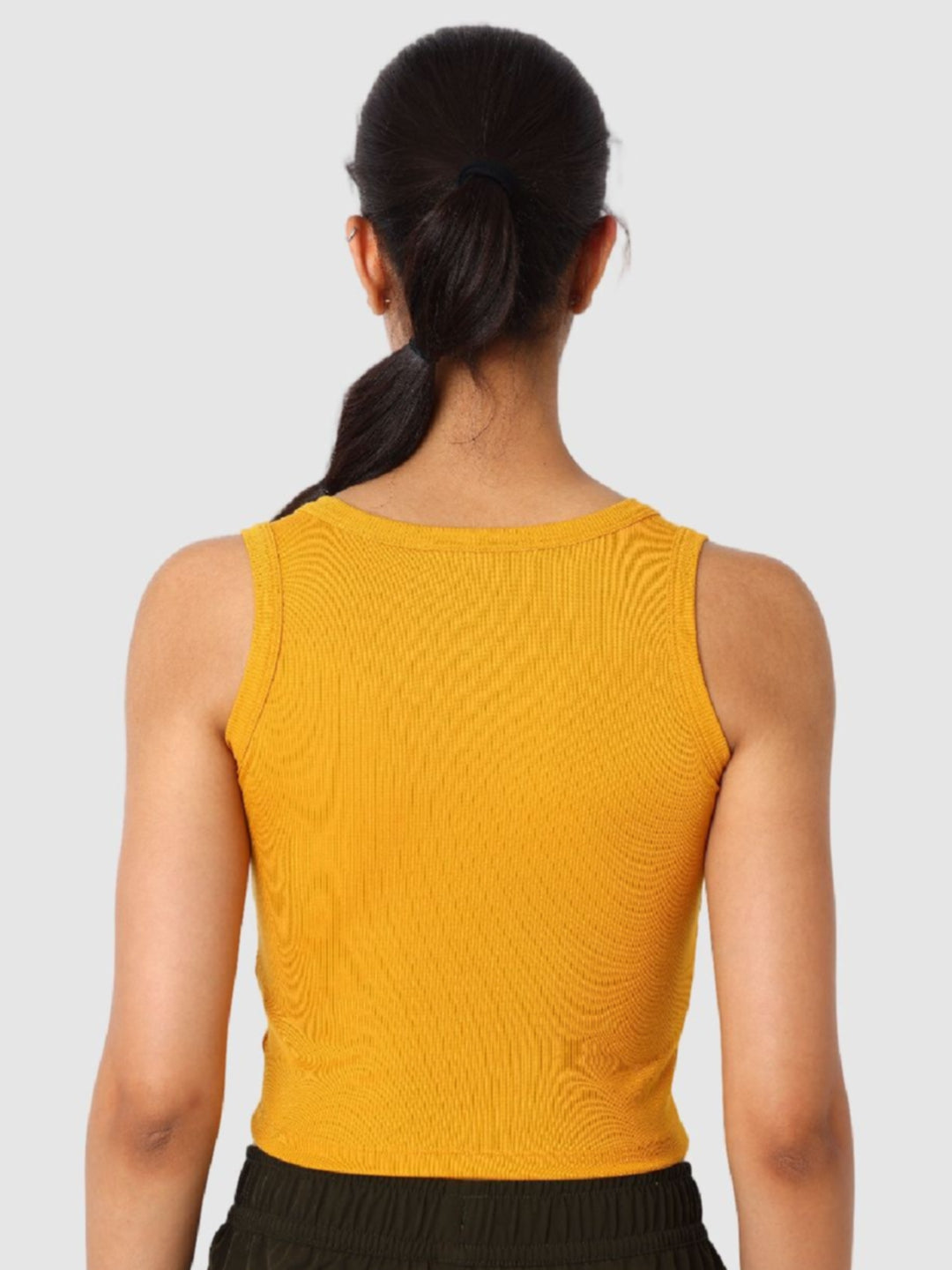 Women Mustard Solid Crop Tops & T-Shirts - Stunner Tank-08 - MS