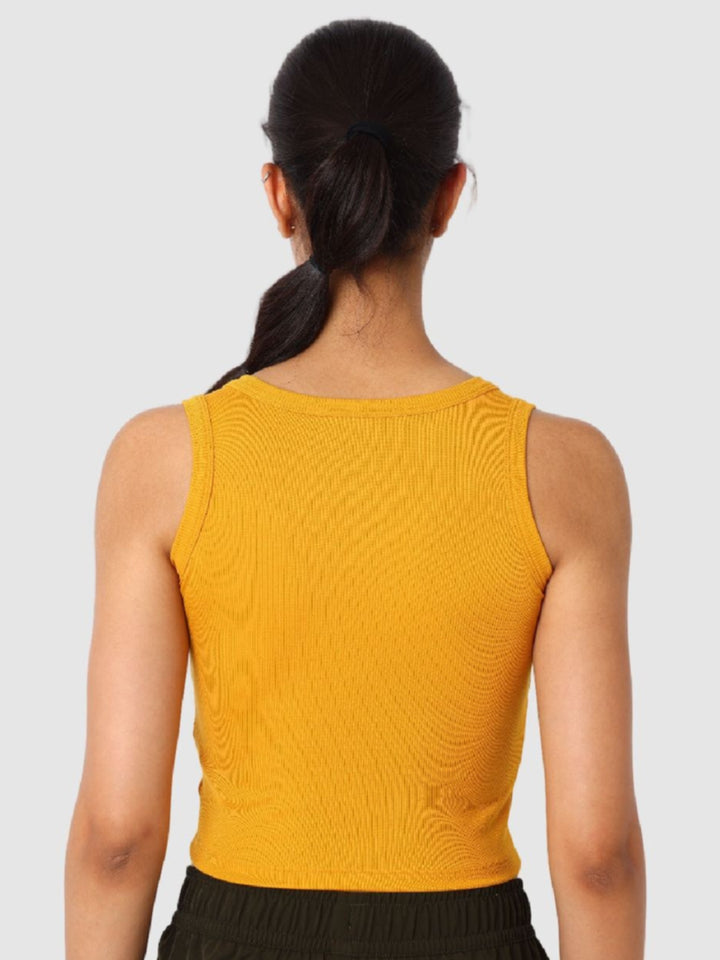 Women Mustard Solid Crop Tops & T-Shirts - Stunner Tank-08 - MS