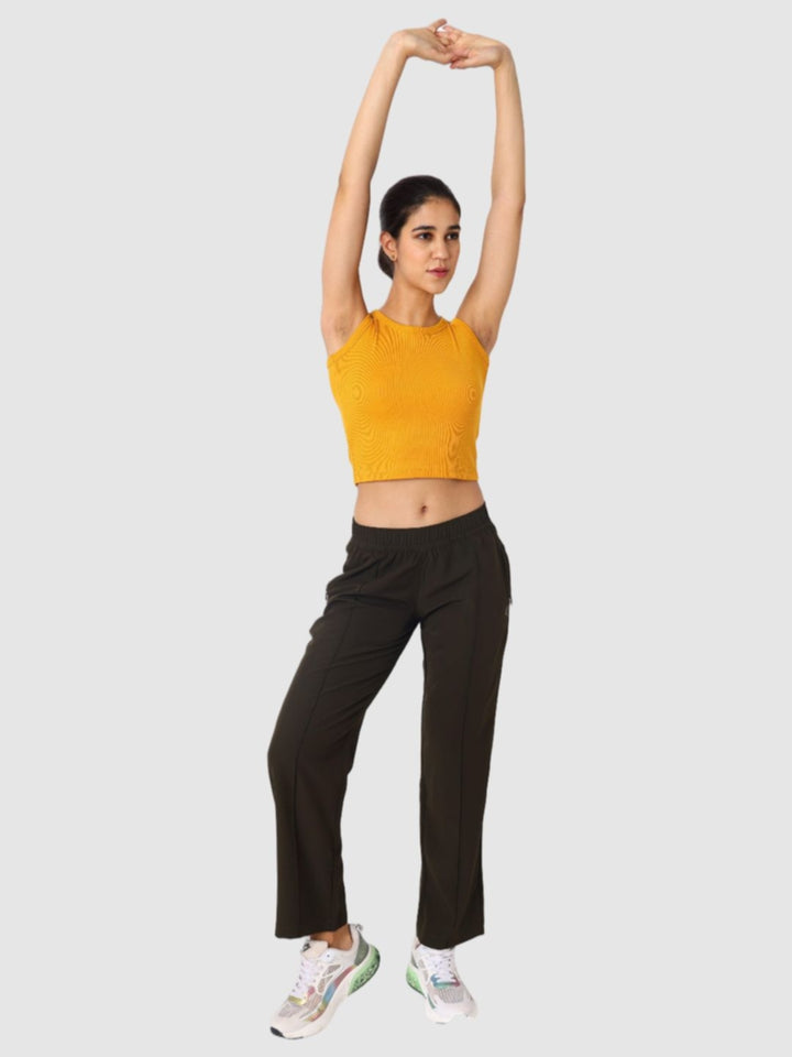 Women Mustard Solid Crop Tops & T-Shirts - Stunner Tank-08 - MS