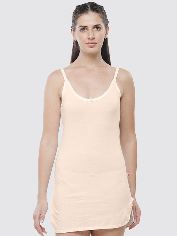 Women Cotton Blended Skin Solid Casual Long Camisole-SANDY-Beige