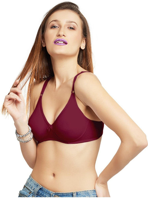 Lovable Maroon and White Non Padded Wirefree Bra Pack of 2 - ULTRA-MAROON/WHITE