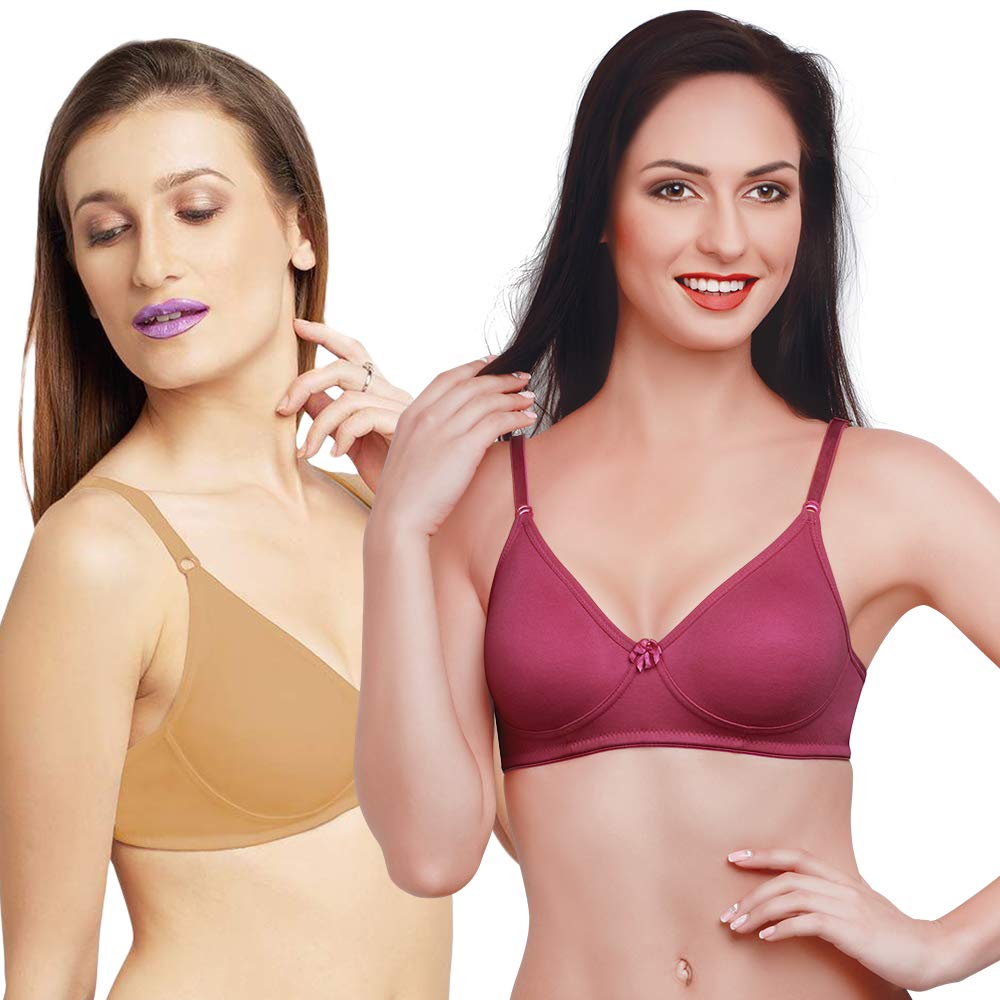 Lovable Skin and Maroon Non Padded Wirefree Bra Pack of 2 - ULTRA-SKIN/MAROON