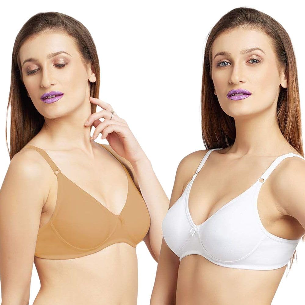Lovable White and Skin Non Padded Wirefree Bra Pack of 2 - ULTRA-WHITE/SKIN